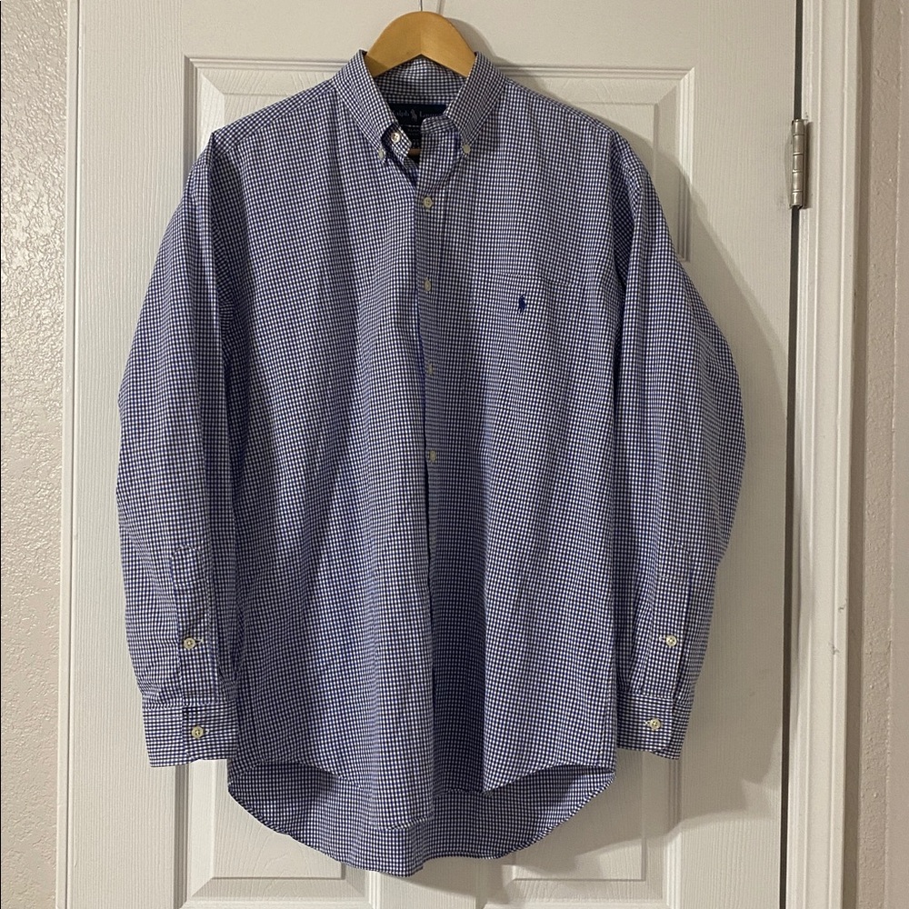Ralph Lauren Mens Blake Button Down Brown and Blue Checkered 100% Cotton Size M - Picture 4 of 4